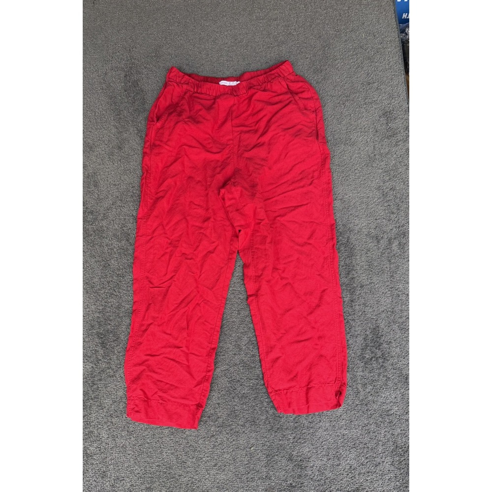 Oysho Red Linen Blend Elastic Waist Straight Leg Pants XS